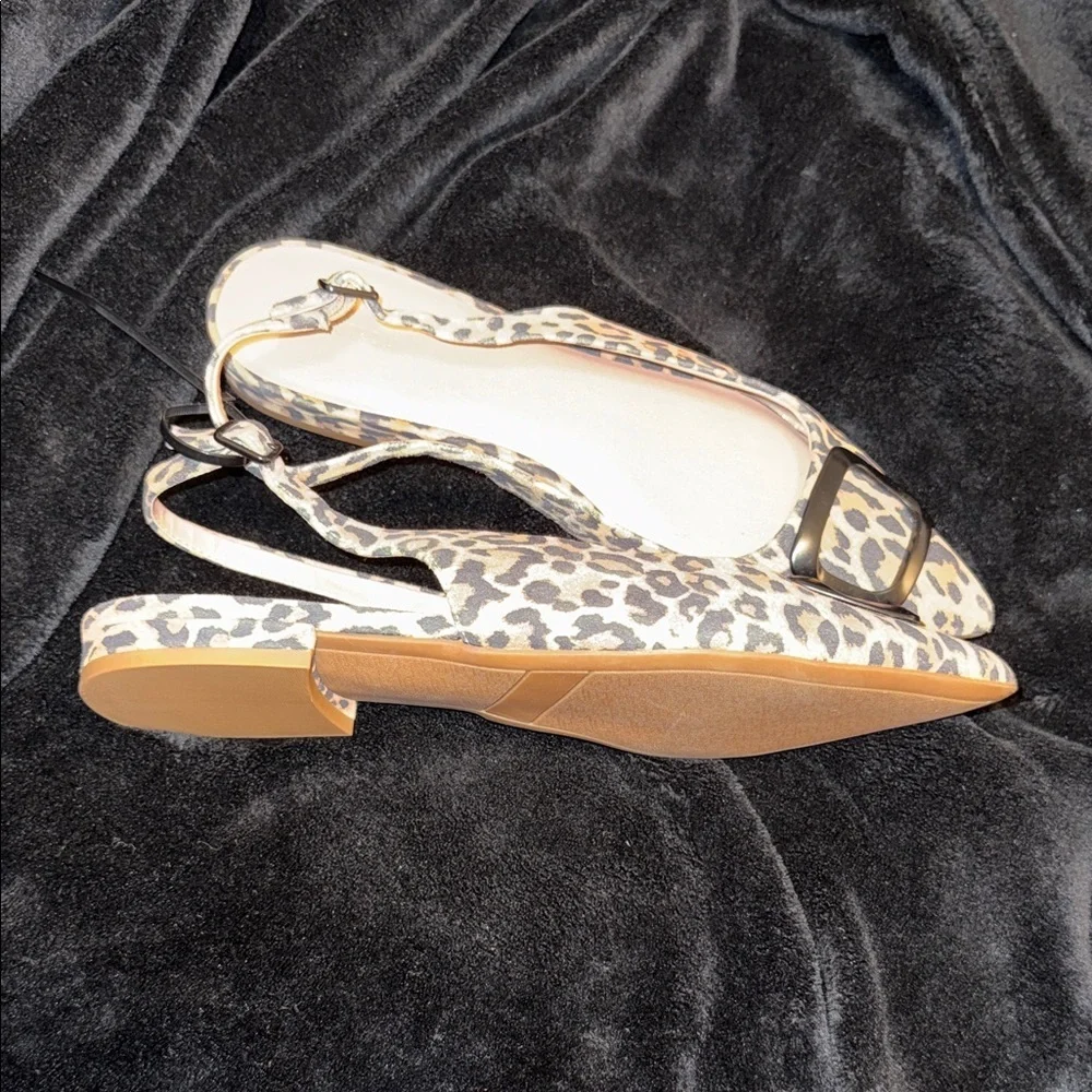 Nordstrom Leopard Print Pointed Slingback Flats with Decorative Metal Buckle